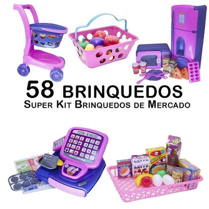 Imagem de Kit Infantil Mercado Caixa Carrinho Microondas Cestinha 58Pç