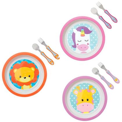 Imagem de Kit Infantil Pratinho + Talheres Animal Fun Original - Buba Baby