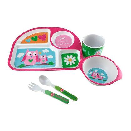 Imagem de Kit Infantil Refeição Coruja Fibra de Bambu 5 peças