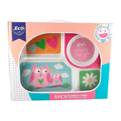 Imagem de Kit Infantil Refeição Coruja Fibra de Bambu 5 peças