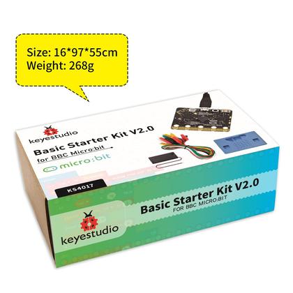 Imagem de Kit inicial básico KEYESTUDIO para BBC Micro bit V2, programação gráfica, bússola embutida, botões, tela matricial de LED, suporte de bateria e cabo USB para Microbit