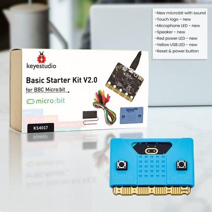 Imagem de Kit inicial básico KEYESTUDIO para BBC Micro bit V2, programação gráfica, bússola embutida, botões, tela matricial de LED, suporte de bateria e cabo USB para Microbit