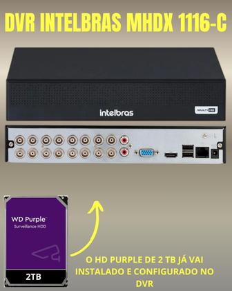 Imagem de Kit Intelbras 16 câmeras Full Color Vhd 1120b Dvr Mhdx 1116c HD 2tb purple Colorido dia e noite