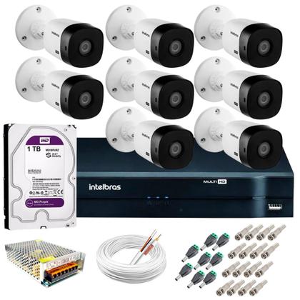 Imagem de Kit Intelbras 8 Câmeras HD 720p VHL 1120 B + DVR 1108 Intelbras com HD 1TB + Acessórios