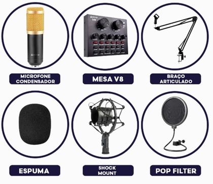 Imagem de Kit Interface Mesa V8 + Microfone Bm800 Com Braço Articulado Podcast Streamer