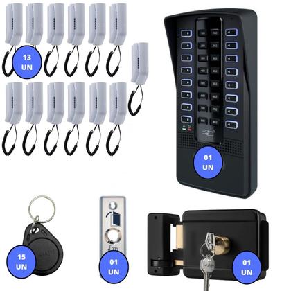 Imagem de Kit Interfone Porteiro Coletivo 13 Pontos Apartamentos Intelbras Com Fechadura e Tags Acesso