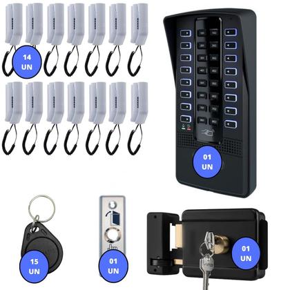 Imagem de Kit Interfone Porteiro Coletivo 14 Pontos Apartamentos Intelbras Com Fechadura e Tags Acesso