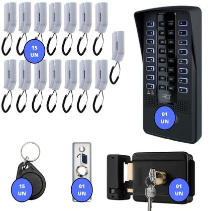 Imagem de Kit Interfone Porteiro Coletivo 15 Pontos Apartamentos Intelbras Com Fechadura e Tags Acesso