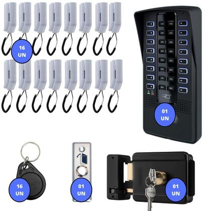 Imagem de Kit Interfone Porteiro Coletivo 16 Pontos Apartamentos Intelbras Com Fechadura e Tags Acesso
