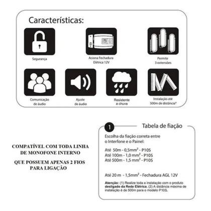 Imagem de Kit Interfone Porteiro Eletrônico Agl P10 Fechadura Elétrica Cinza