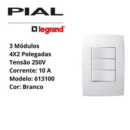 Imagem de Kit Interruptor C/ Placa 3m Simples Branco 250v Pialplus