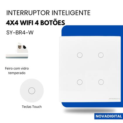 Imagem de Kit interruptores Inteligente 4x4 Wifi 4 Botões Branco Casa Inteligente sofisticada
