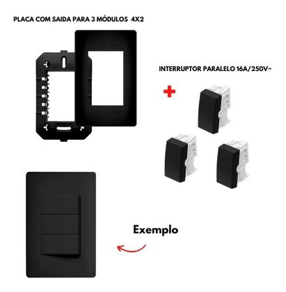 Imagem de Kit InterruptorTriplo Paralelo Preto com Placa16A/250V Habitat - Fame