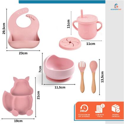 Imagem de Kit Introdução Alimentar Alimentação Refeição Completa Para Bebê Crianças Infantil Prato Copo Talher Babador 10 Pçs