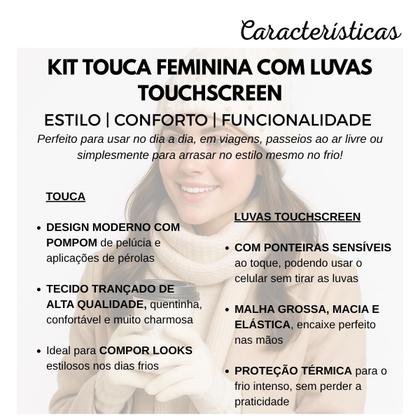 Imagem de Kit Inverno Feminino Touca Térmica e Luvas Touchscreen - Estilo, Conforto e Funcionalidade