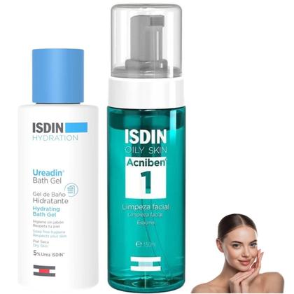 Imagem de Kit Isdin Espuma Limpeza Facial Gel De Banho Ureadin Acnibin