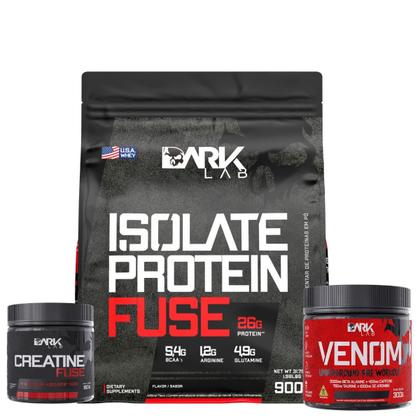 Imagem de Kit Isolate Protein Fuse 900g + Creatina Fuse 150g + Pre Treino Venom 300g Dark Lab