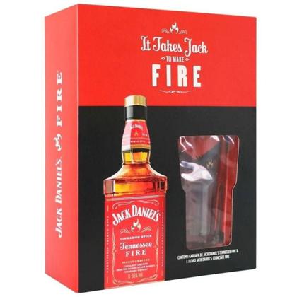 Imagem de Kit  Jack Daniels Fire Canela 1000ml com Copo Personalizado