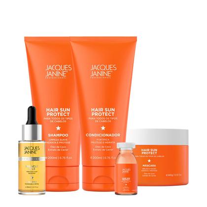 Imagem de Kit Jacques Janine Hair Sun Protect Shampoo Condicionador Máscara Ampola e Miracle Oils Baobab (5 produtos)