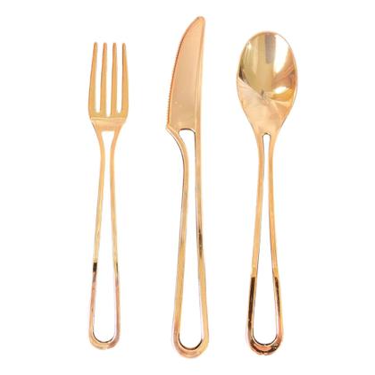 Imagem de Kit Jantar 6 Pratos Acrílico Transparente +18 Talheres Rosê