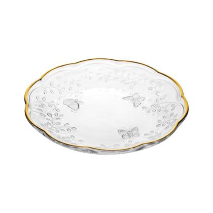 Imagem de Kit Jantar Pratos Raso 27cm Sobremesa 20cm e Tigela 12cm Cristal Transparente Fio De Ouro