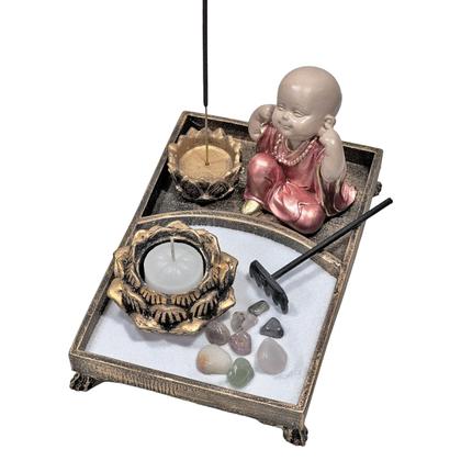 Imagem de Kit Jardim Zen Retangular E Monge Buda Não Falo/Vejo/Escuto