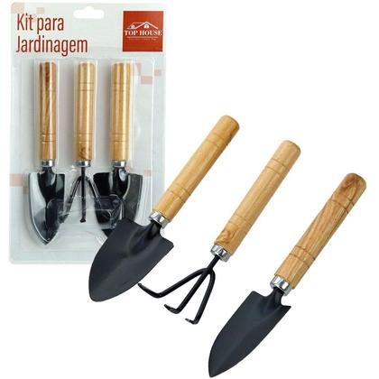 Imagem de Kit Jardinagem Jardim Tesoura Poda Ancinho Pazinha Garfo