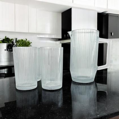 Imagem de Kit Jarra 1200ml Com 6 Copos 400ml Vidro Canelado Mesa Posta