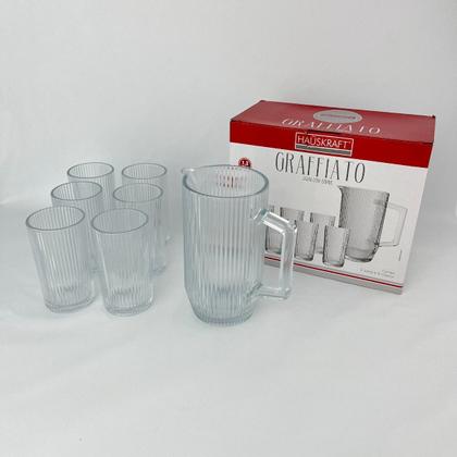 Imagem de Kit Jarra 1200ml Com 6 Copos 400ml Vidro Canelado Mesa Posta