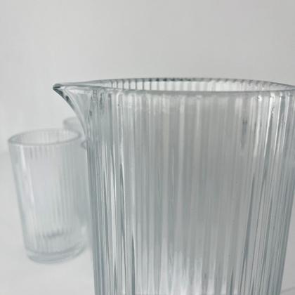 Imagem de Kit Jarra 1200ml Com 6 Copos 400ml Vidro Canelado Mesa Posta