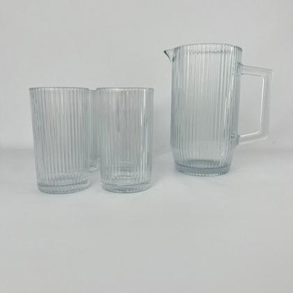 Imagem de Kit Jarra 1200ml Com 6 Copos 400ml Vidro Canelado Mesa Posta