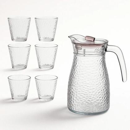 Imagem de Kit Jarra + 4 Copos Vidro Resistentes Mesa Posta Transparente Texturizado