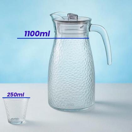 Imagem de Kit Jarra + 4 Copos Vidro Resistentes Mesa Posta Transparente Texturizado