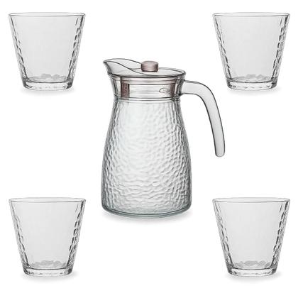 Imagem de Kit Jarra + 4 Copos Vidro Resistentes Mesa Posta Transparente Texturizado