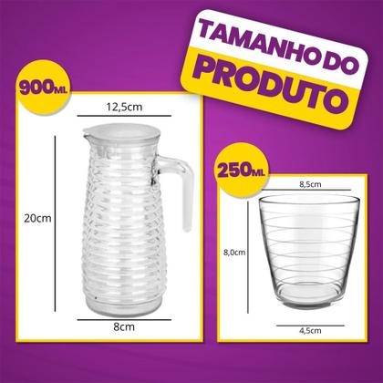 Imagem de Kit Jarra com tampa 900ml com 4 Copos 250ml  Conjunto para Suco, Água ou Drinks