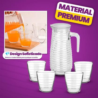 Imagem de Kit Jarra com tampa 900ml com 4 Copos 250ml  Conjunto para Suco, Água ou Drinks