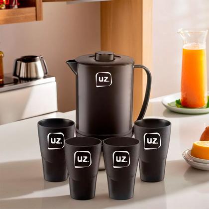Imagem de Kit Jarra de Suco com Tampa 1,8 Litros + 4 Copos Água 300ml