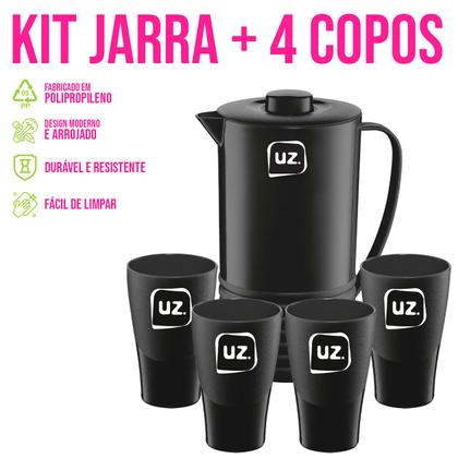 Imagem de Kit Jarra de Suco com Tampa 1,8 Litros + 4 Copos Água 300ml
