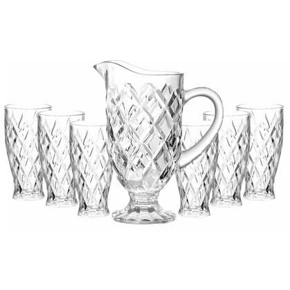 Imagem de Kit Jarra de Vidro 1,15 Litros com 6 Copos 300ml Para Suco, Água, Refrigerante, Chá Gelado e Bebidas Diversas Resistente e Elegante