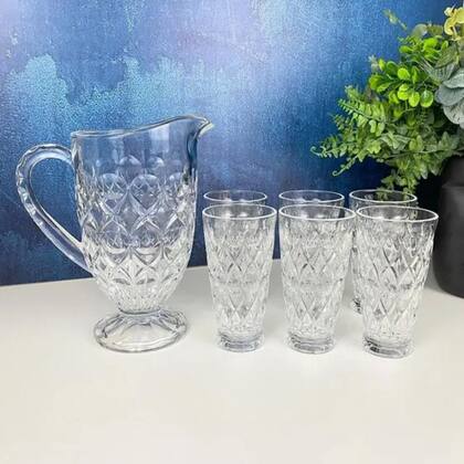 Imagem de Kit Jarra de Vidro 1,15 Litros com 6 Copos 300ml Para Suco, Água, Refrigerante, Chá Gelado e Bebidas Diversas Resistente e Elegante