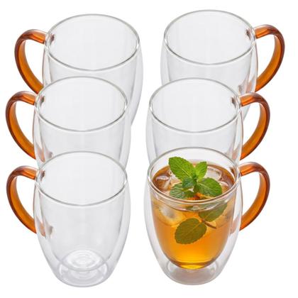 Imagem de Kit Jarra de Vidro Borossilicato 1L + Xícaras Copos Parede Dupla 350ml