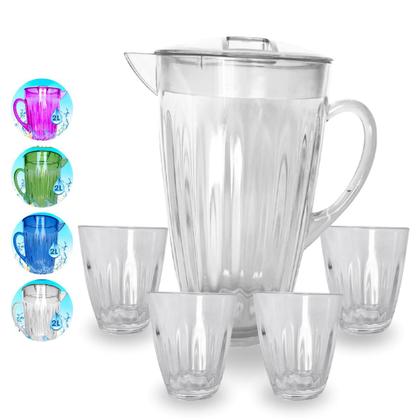 Imagem de Kit Jarra Elegance 2L E 4 Cops 400ml Jogo De Refresco Servir Água Suco