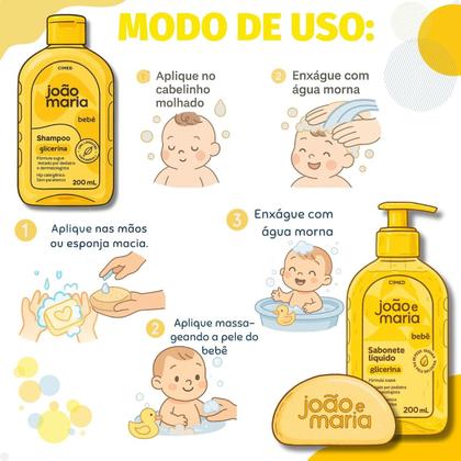 Imagem de Kit João E Maria Cimed Glicerina: Sabonete Liquído 200ml, Shampoo 200ml E Sabonete em Barra 75g
