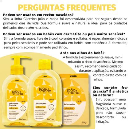 Imagem de Kit João E Maria Cimed Glicerina: Sabonete Liquído 200ml, Shampoo 200ml E Sabonete em Barra 75g