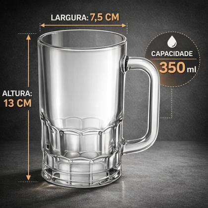 Imagem de Kit Jogo 2, 4, 6, 12 Canecas De Chopp 355ml Vidro Resistente Grossa Restaurante Hotel Cerveja Buffet Bar Festa Refri Drinks Churrasco Eventos Casa