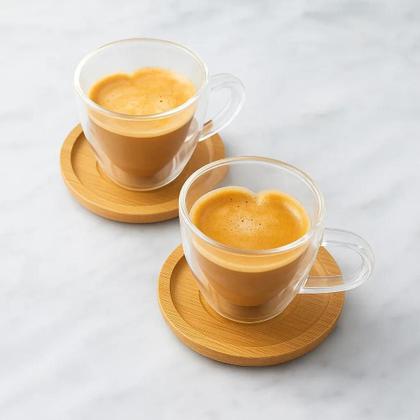 Imagem de Kit Jogo 2 Xícaras de Café Coração Vidro Duplo Borossilicato 80ml Nespresso Dolce Gusto Térmico Transparente Wellmix