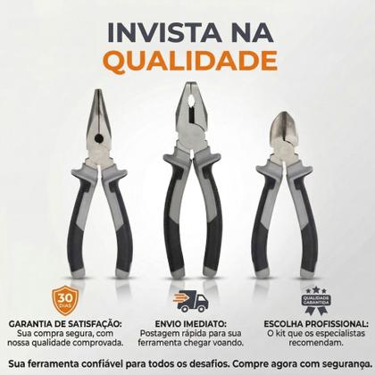 Imagem de Kit Jogo 3 Alicates Universal Corte Bico Profissional Resistente Alta Durabilidade Corte Preciso