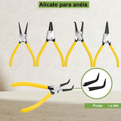 Imagem de Kit Jogo 4 Alicate Para Anel Extrator De Anel Interno e Externo Bico Curvo e Reto Profissional