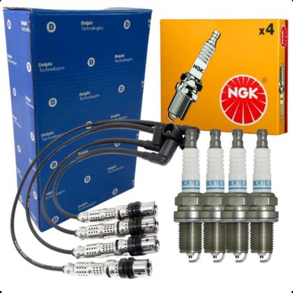 Imagem de Kit Jogo 4 Cabos E 4 Velas De Ignição Volkswagen Fox Polo Golf Crossfox Voyage Saveiro A3