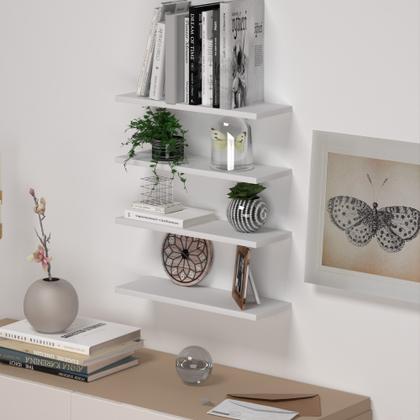 Imagem de Kit Jogo 4 Prateleiras Retas Suporte Invisível Decoração Organização Expositor MDF 